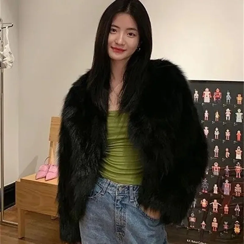 Autumn Winter Ladies High-end Short Faux Fur Coat Korean Female Fashion Casual Plush Jacket 2025 Women Long Sleeves Fur Outwear
