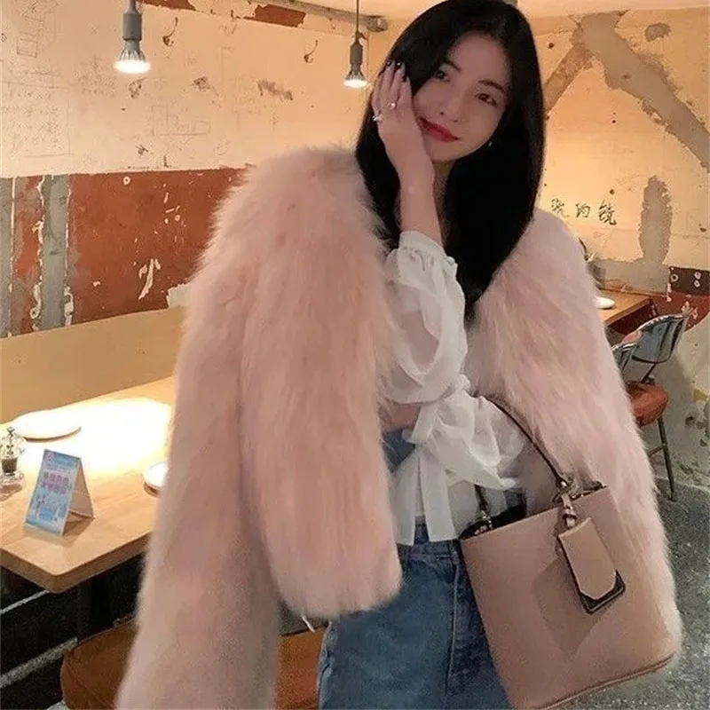 Autumn Winter Ladies High-end Short Faux Fur Coat Korean Female Fashion Casual Plush Jacket 2025 Women Long Sleeves Fur Outwear