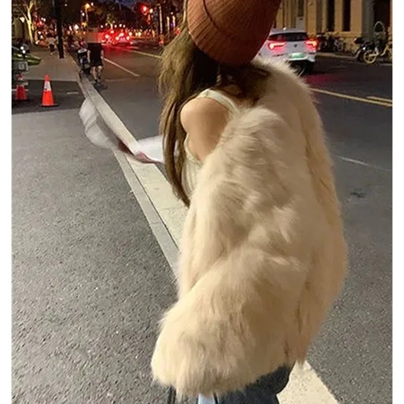 Autumn Winter Ladies High-end Short Faux Fur Coat Korean Female Fashion Casual Plush Jacket 2025 Women Long Sleeves Fur Outwear