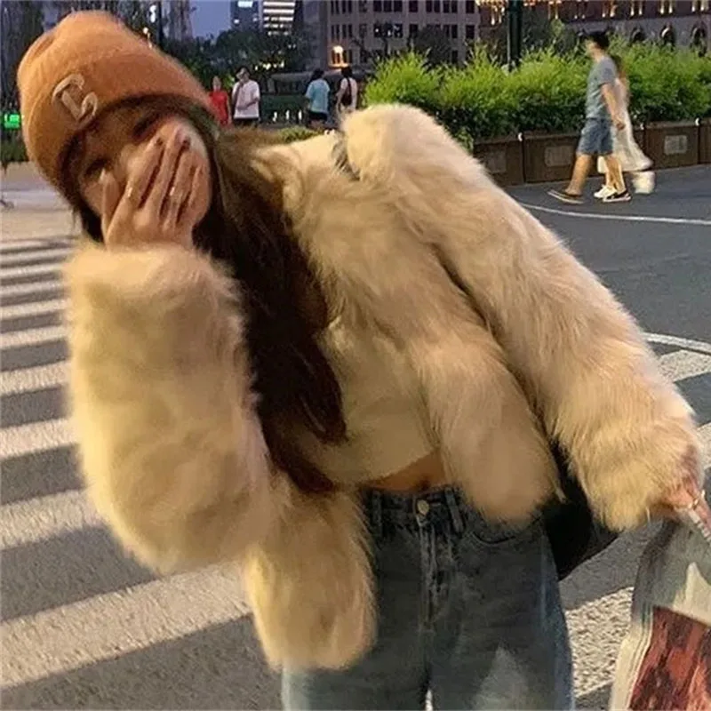 Autumn Winter Ladies High-end Short Faux Fur Coat Korean Female Fashion Casual Plush Jacket 2025 Women Long Sleeves Fur Outwear