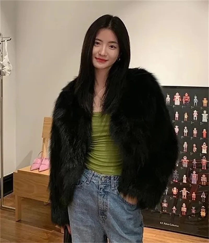 Autumn Winter Ladies High-end Short Faux Fur Coat Korean Female Fashion Casual Plush Jacket 2025 Women Long Sleeves Fur Outwear