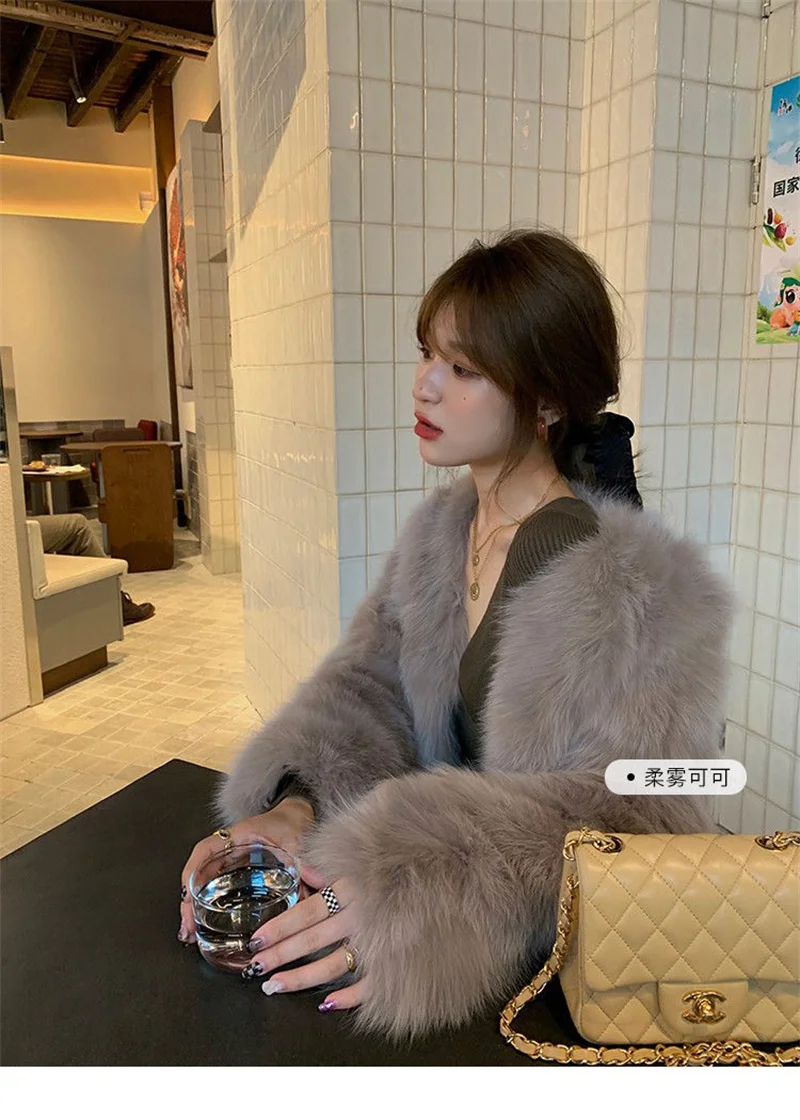 Autumn Winter Ladies High-end Short Faux Fur Coat Korean Female Fashion Casual Plush Jacket 2025 Women Long Sleeves Fur Outwear