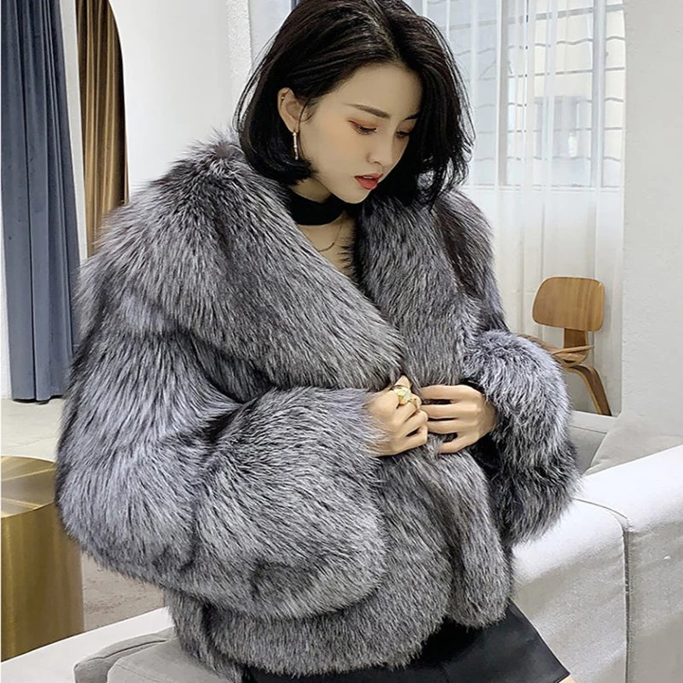 Women's fur coat short style fashion imitation fox hair whole fur coat autumn winter new casual lady jacket