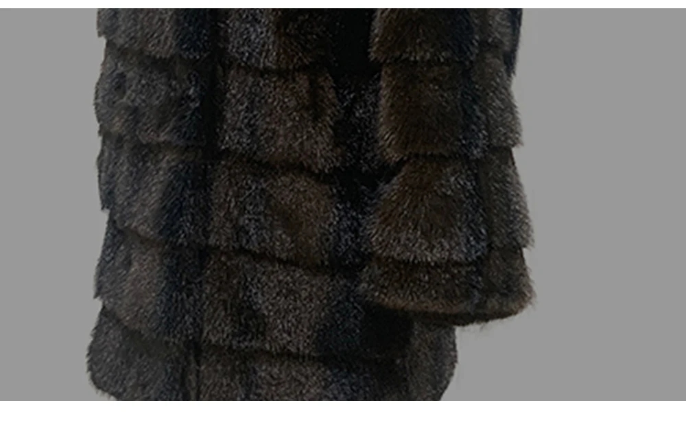 Nerazzurri Autumn Winter Brown Striped Thick Warm Faux Mink Fur Coat Women Elegant Luxury High Quality Chic Fluffy Jacket 2026