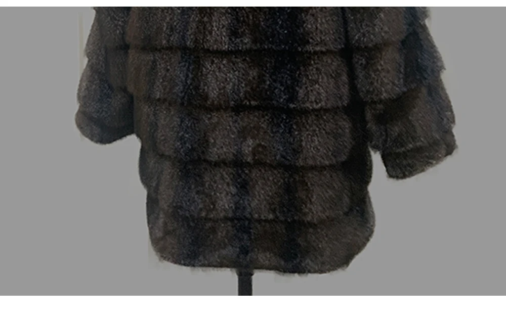 Nerazzurri Autumn Winter Brown Striped Thick Warm Faux Mink Fur Coat Women Elegant Luxury High Quality Chic Fluffy Jacket 2026