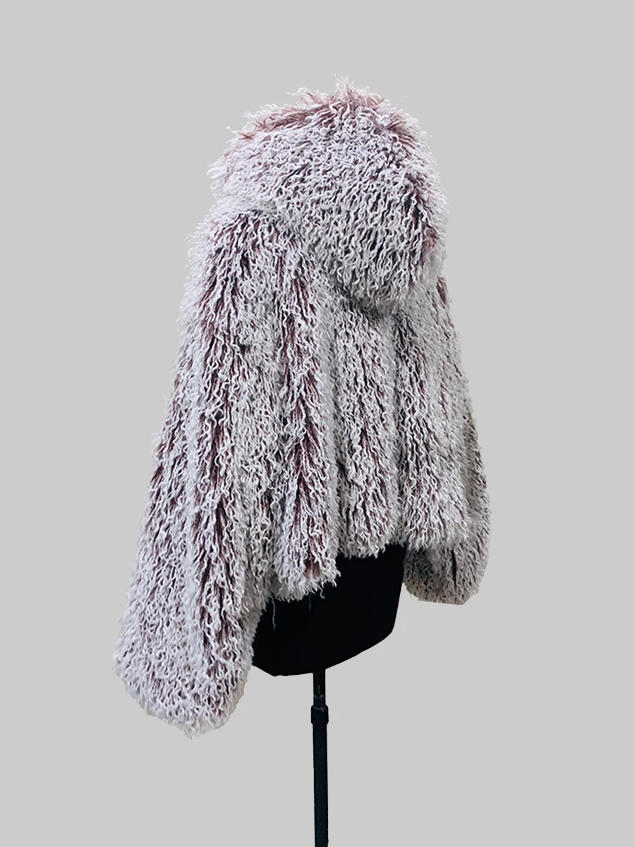 Nerazzurri Autumn Winter Oversized Thick Warm Soft Hairy Faux Fur Coat Women with Hood Single Breasted Luxury Designer Clothes
