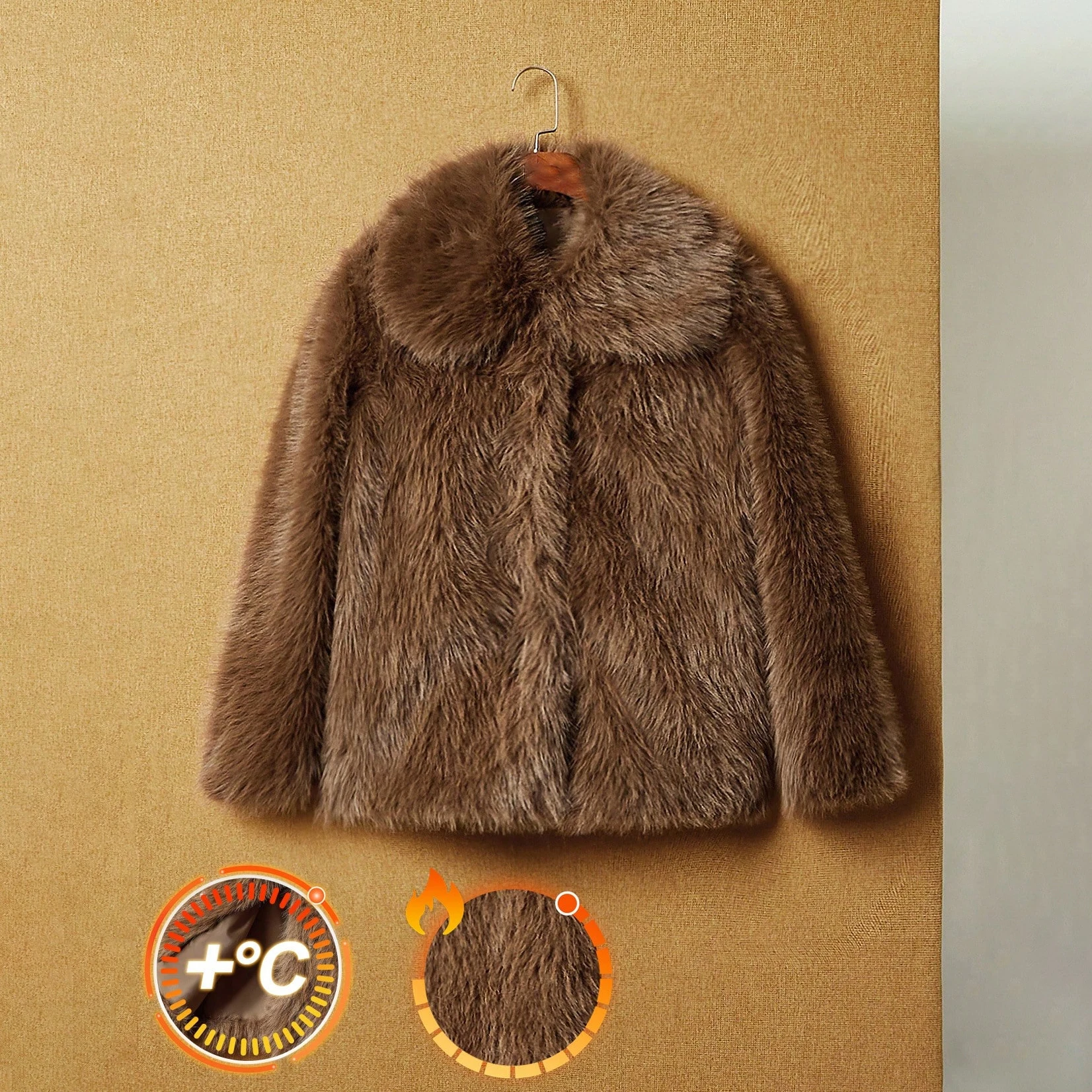 IG Women Large Lapel Single Breasted Faux Fur Coat, Long Sleeve Fluffy Mid-Length Jacket, Winter Warm Elegant Party Outerwear