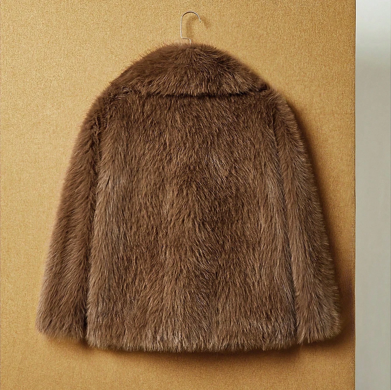 IG Women Large Lapel Single Breasted Faux Fur Coat, Long Sleeve Fluffy Mid-Length Jacket, Winter Warm Elegant Party Outerwear