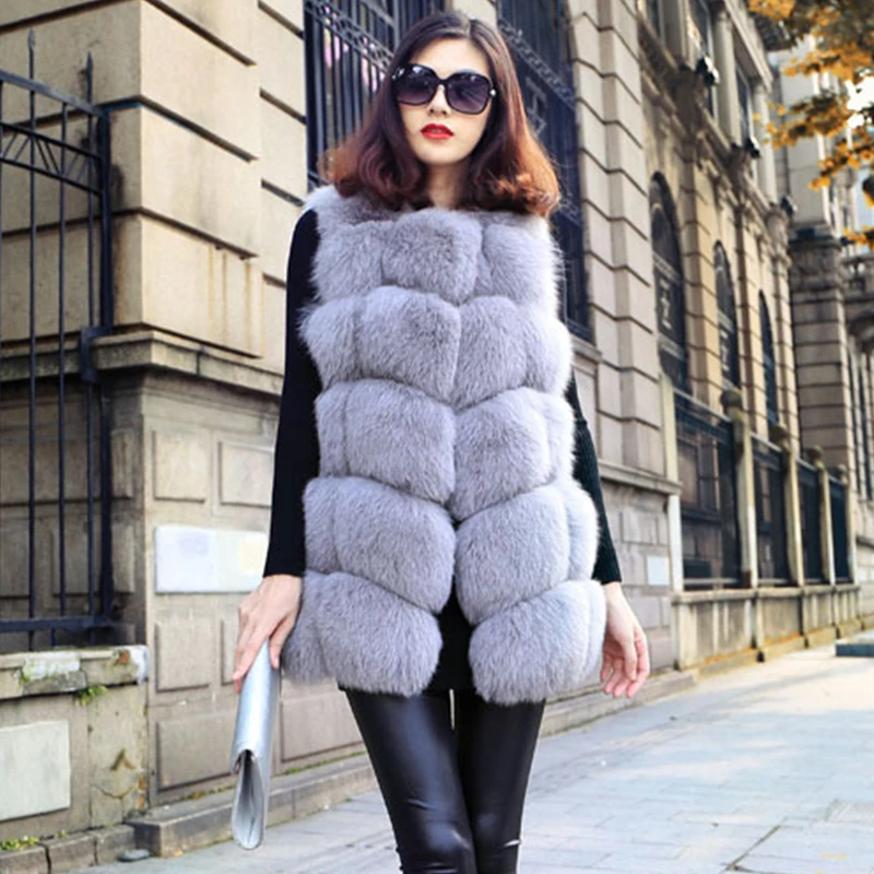 HJQJLJLS 2021 Winter New Women Long Warm Faux Fox Fur Vest Woman Fluffy Artificial Fur Coat Female Fake Fur Sleeveless Jacket