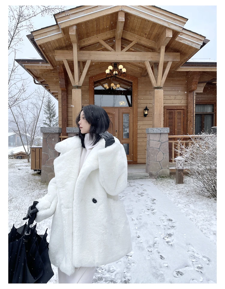 Mauroicardi Winter Oversized Purple Warm White Faux Fur Coat Women Long Sleeve Double Breasted Loose Casual Soft Fluffy Jacket