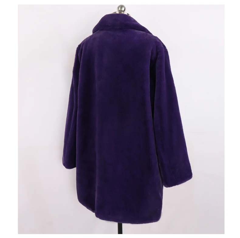 Mauroicardi Winter Oversized Purple Warm White Faux Fur Coat Women Long Sleeve Double Breasted Loose Casual Soft Fluffy Jacket