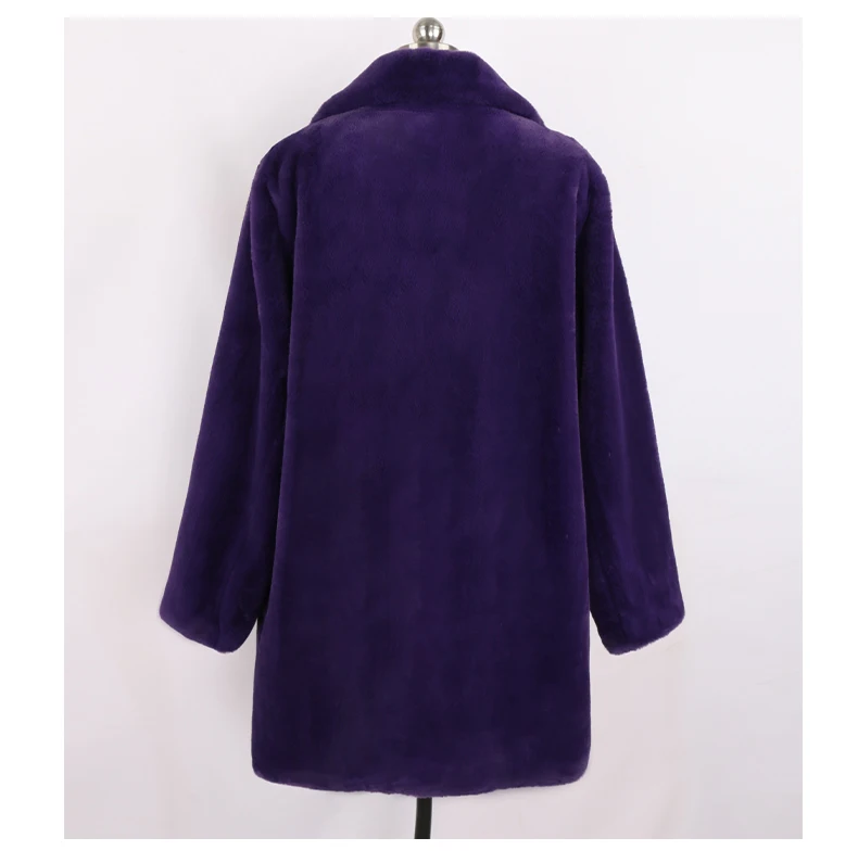 Mauroicardi Winter Oversized Purple Warm White Faux Fur Coat Women Long Sleeve Double Breasted Loose Casual Soft Fluffy Jacket