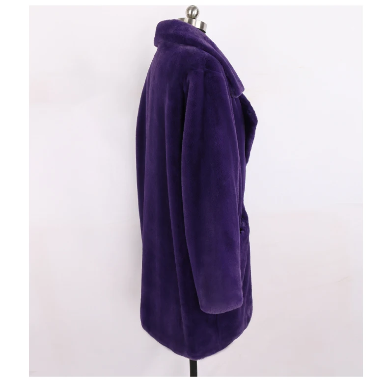 Mauroicardi Winter Oversized Purple Warm White Faux Fur Coat Women Long Sleeve Double Breasted Loose Casual Soft Fluffy Jacket