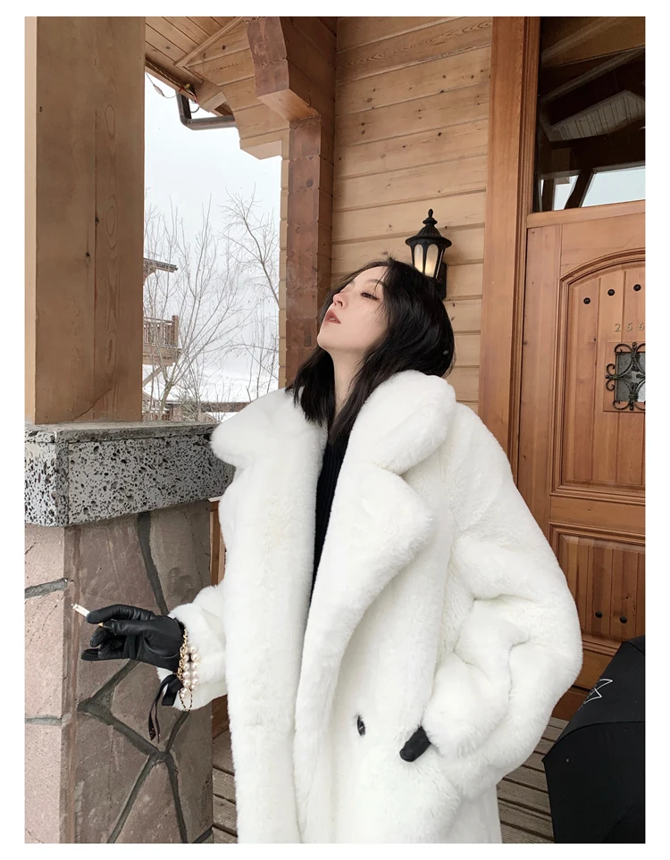 Mauroicardi Winter Oversized Purple Warm White Faux Fur Coat Women Long Sleeve Double Breasted Loose Casual Soft Fluffy Jacket