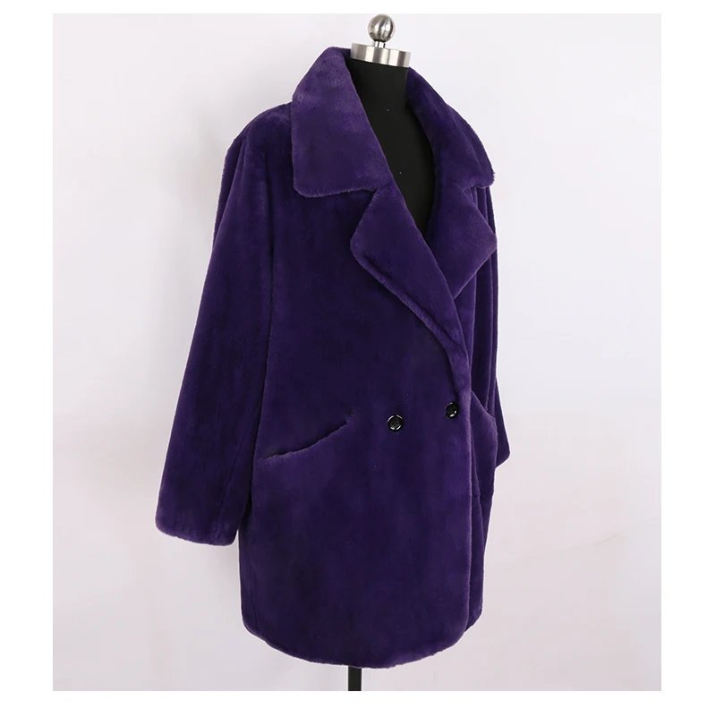 Mauroicardi Winter Oversized Purple Warm White Faux Fur Coat Women Long Sleeve Double Breasted Loose Casual Soft Fluffy Jacket