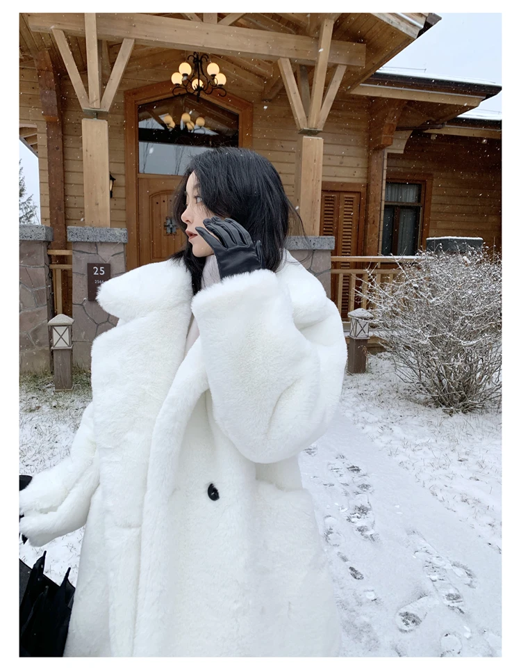 Mauroicardi Winter Oversized Purple Warm White Faux Fur Coat Women Long Sleeve Double Breasted Loose Casual Soft Fluffy Jacket