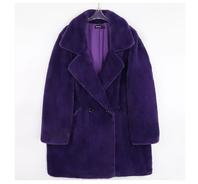 Mauroicardi Winter Oversized Purple Warm White Faux Fur Coat Women Long Sleeve Double Breasted Loose Casual Soft Fluffy Jacket