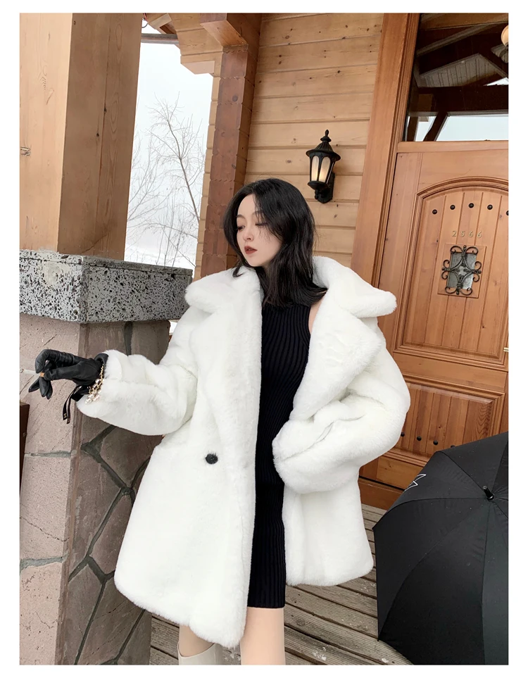 Mauroicardi Winter Oversized Purple Warm White Faux Fur Coat Women Long Sleeve Double Breasted Loose Casual Soft Fluffy Jacket
