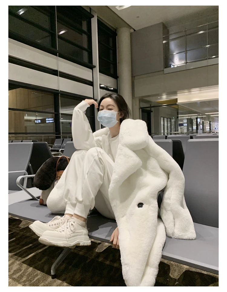 Mauroicardi Winter Oversized Purple Warm White Faux Fur Coat Women Long Sleeve Double Breasted Loose Casual Soft Fluffy Jacket