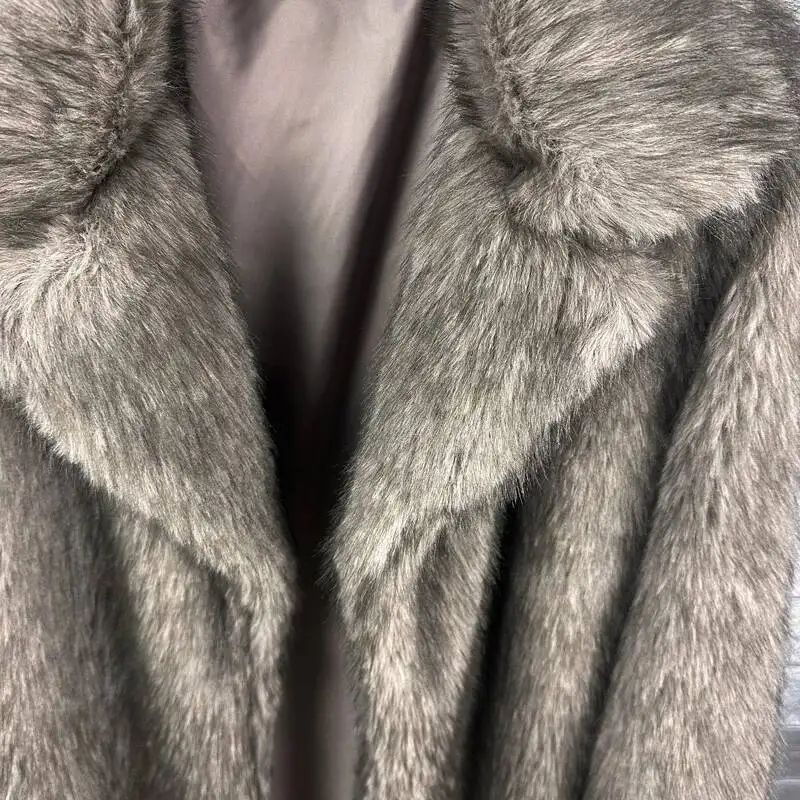 DEAT 2025 winter new fashion high quality Fox Faux Fur long Coat for Women Suit Collar solid color thick warm jacket 11A06914