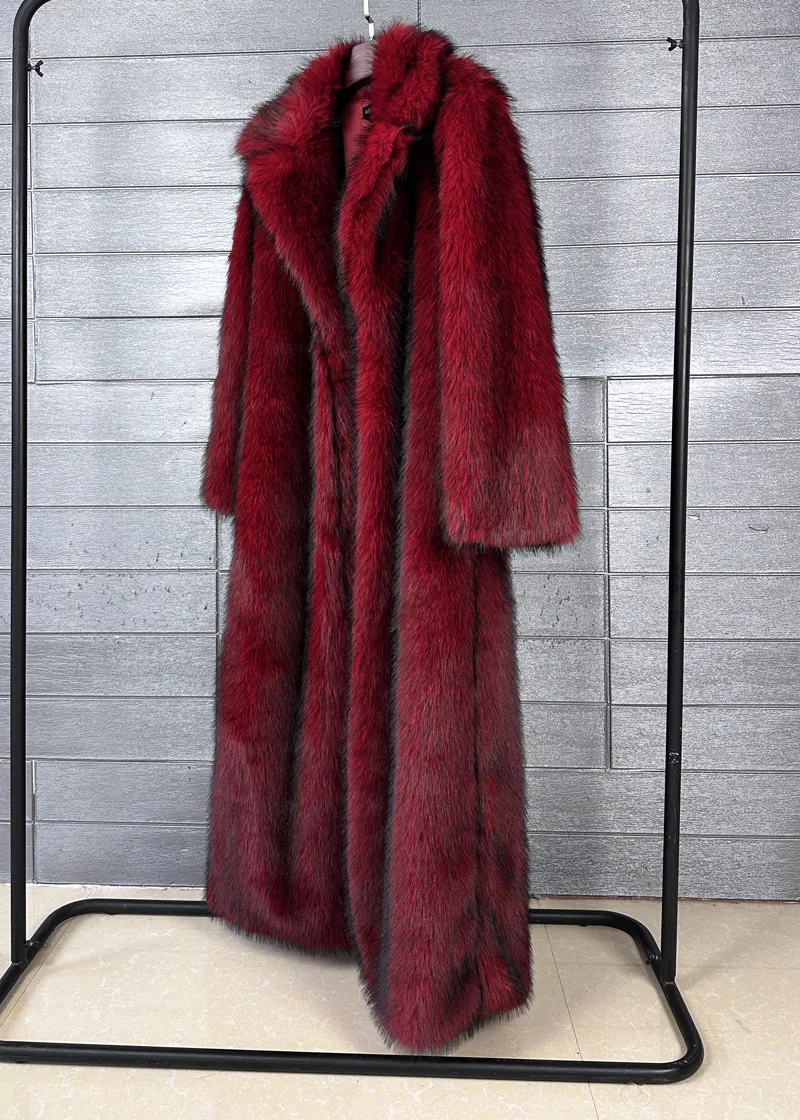 DEAT 2025 winter new fashion high quality Fox Faux Fur long Coat for Women Suit Collar solid color thick warm jacket 11A06914