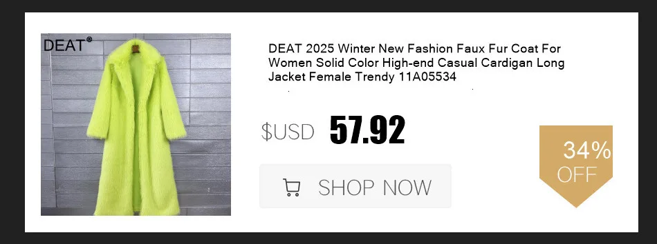 DEAT 2025 winter new fashion high quality Fox Faux Fur long Coat for Women Suit Collar solid color thick warm jacket 11A06914