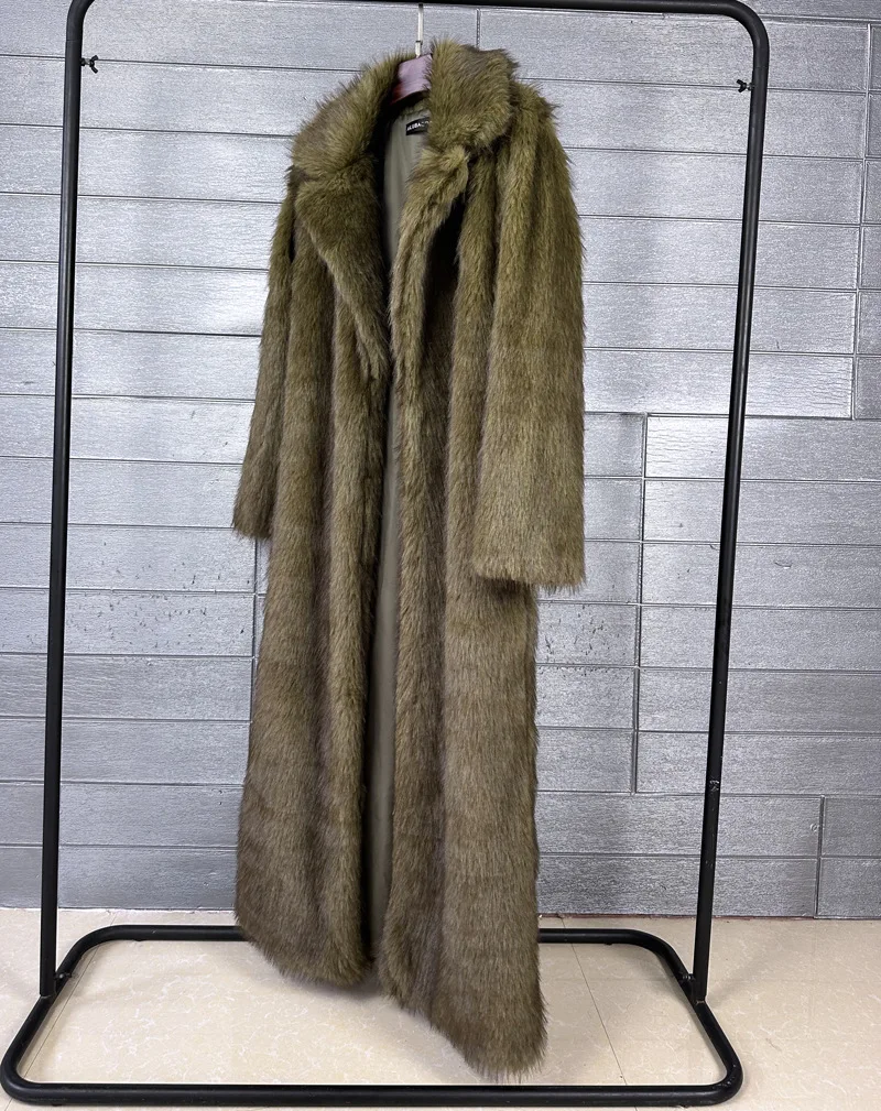 DEAT 2025 winter new fashion high quality Fox Faux Fur long Coat for Women Suit Collar solid color thick warm jacket 11A06914
