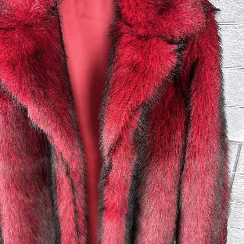 DEAT 2025 winter new fashion high quality Fox Faux Fur long Coat for Women Suit Collar solid color thick warm jacket 11A06914
