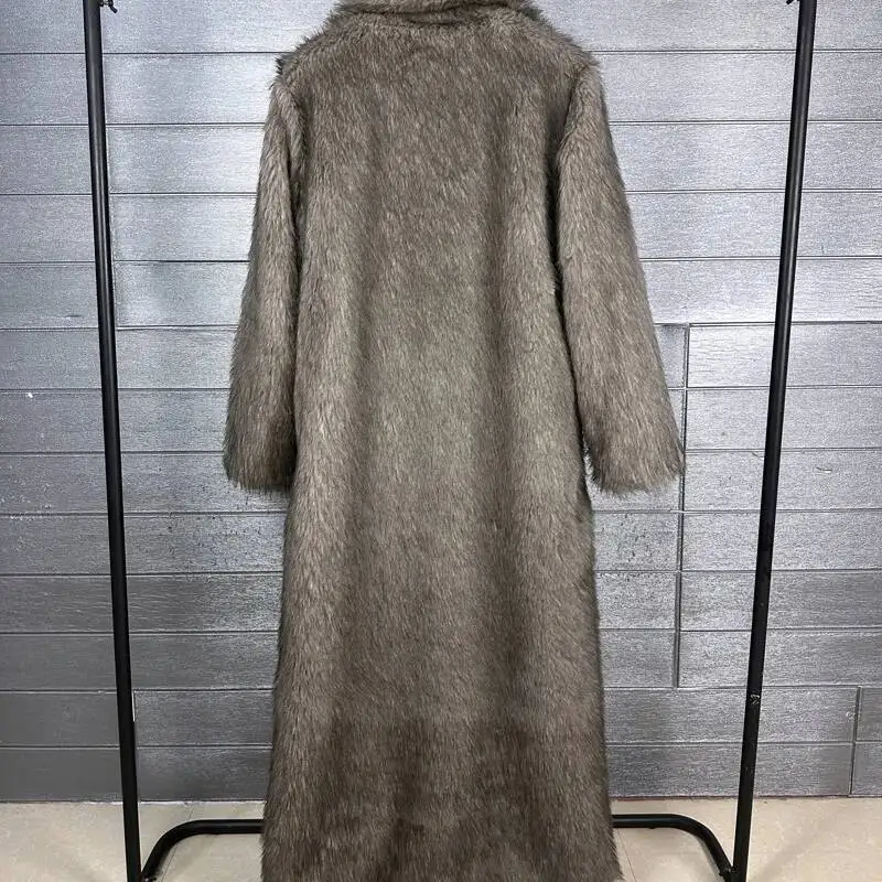 DEAT 2025 winter new fashion high quality Fox Faux Fur long Coat for Women Suit Collar solid color thick warm jacket 11A06914