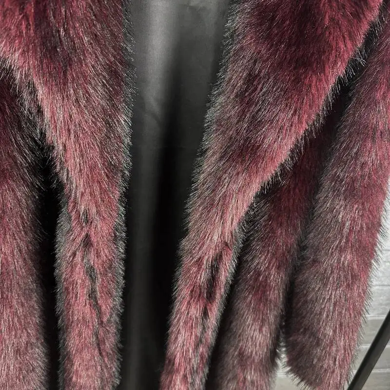 DEAT 2025 winter new fashion high quality Fox Faux Fur long Coat for Women Suit Collar solid color thick warm jacket 11A06914