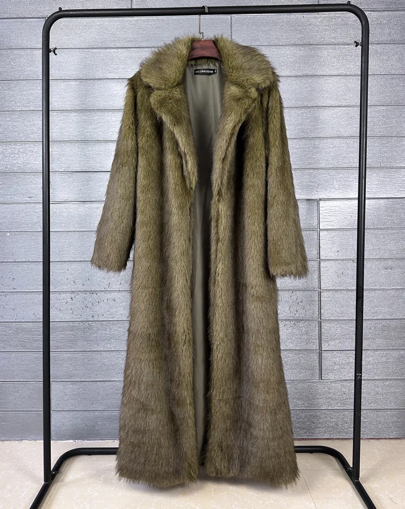 DEAT 2025 winter new fashion high quality Fox Faux Fur long Coat for Women Suit Collar solid color thick warm jacket 11A06914
