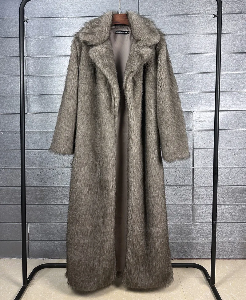 DEAT 2025 winter new fashion high quality Fox Faux Fur long Coat for Women Suit Collar solid color thick warm jacket 11A06914