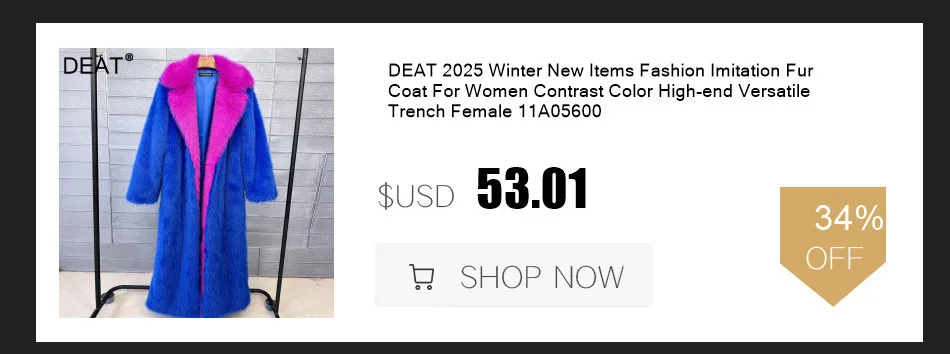 DEAT 2025 winter new fashion high quality Fox Faux Fur long Coat for Women Suit Collar solid color thick warm jacket 11A06914