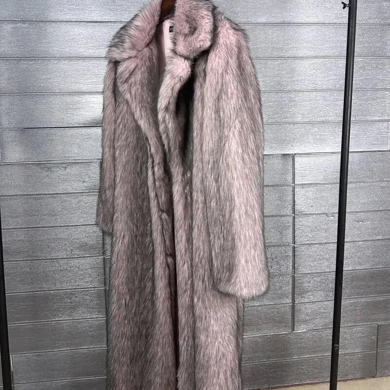 DEAT 2025 winter new fashion high quality Fox Faux Fur long Coat for Women Suit Collar solid color thick warm jacket 11A06914