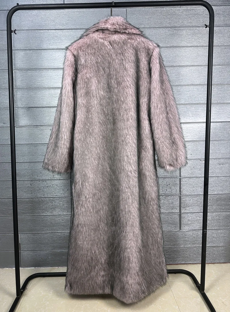DEAT 2025 winter new fashion high quality Fox Faux Fur long Coat for Women Suit Collar solid color thick warm jacket 11A06914