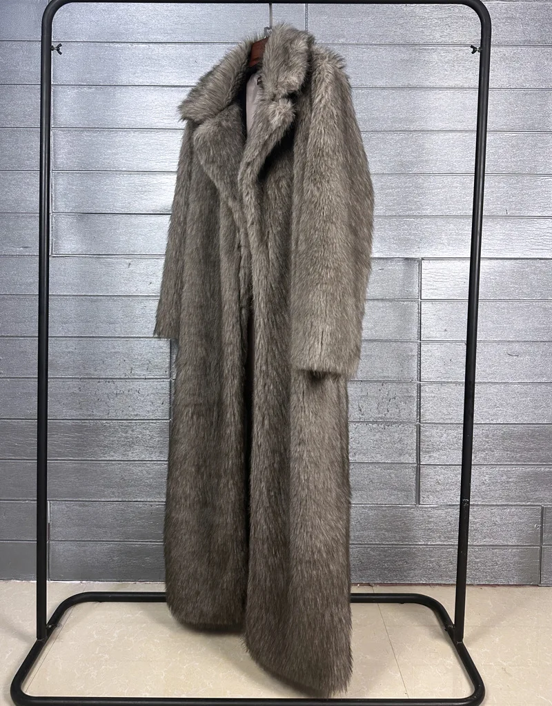 DEAT 2025 winter new fashion high quality Fox Faux Fur long Coat for Women Suit Collar solid color thick warm jacket 11A06914