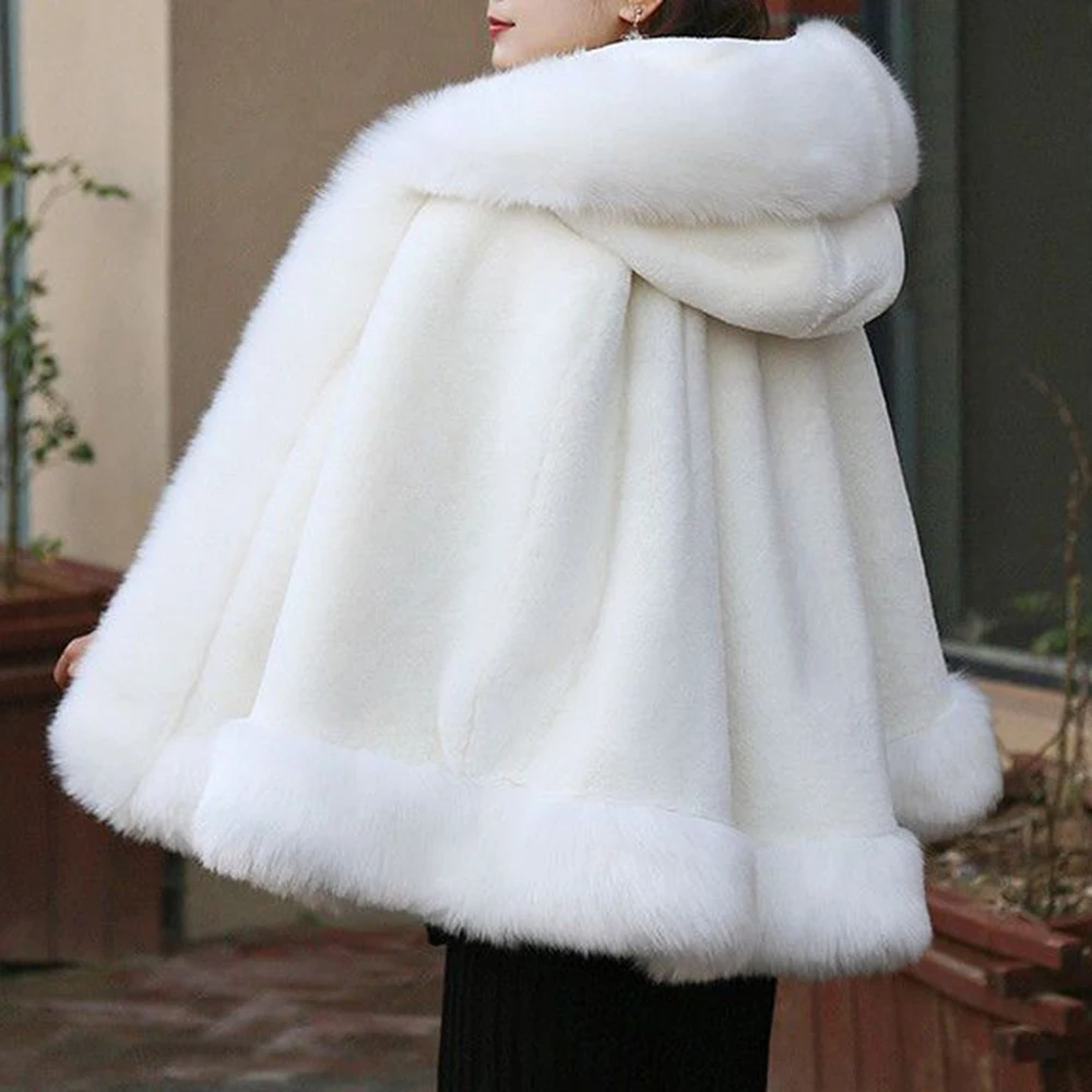 Women's new winter faux fur shawl cape style short Haining faux fox fur thick hooded windbreaker women jacket coats for women