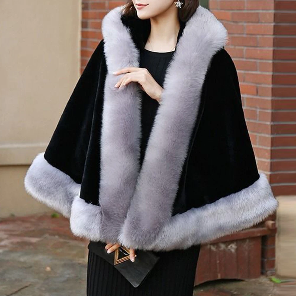 Women's new winter faux fur shawl cape style short Haining faux fox fur thick hooded windbreaker women jacket coats for women