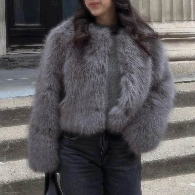 Neo Mint Brand Fashion 2024 Winter Sweet Pink Cropped Faux Fur Coat Women Streetwear Ins Chic Girls Fluffy Fox Fur Jacket Female