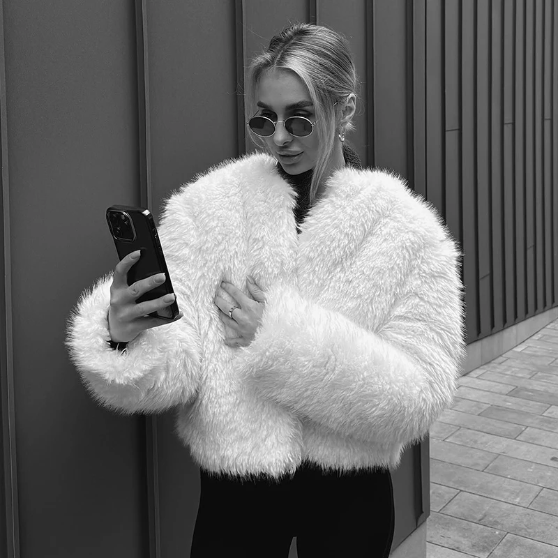 Neo Mint Brand Fashion 2024 Winter Sweet Pink Cropped Faux Fur Coat Women Streetwear Ins Chic Girls Fluffy Fox Fur Jacket Female