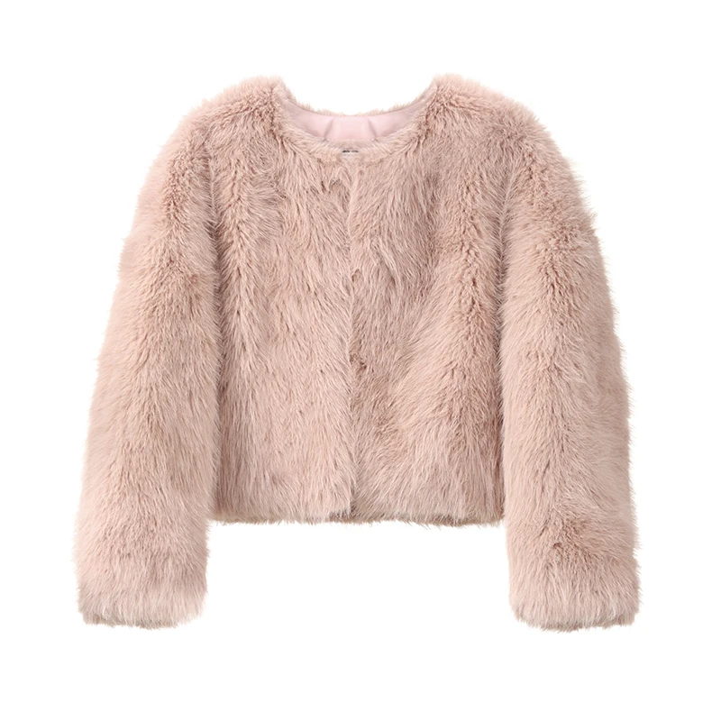 Neo Mint Brand Fashion 2024 Winter Sweet Pink Cropped Faux Fur Coat Women Streetwear Ins Chic Girls Fluffy Fox Fur Jacket Female