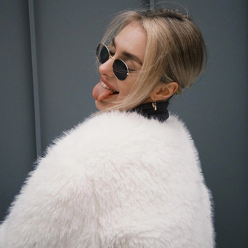Neo Mint Brand Fashion 2024 Winter Sweet Pink Cropped Faux Fur Coat Women Streetwear Ins Chic Girls Fluffy Fox Fur Jacket Female