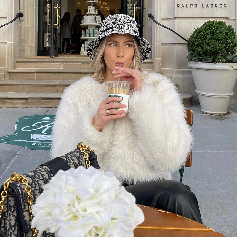 Neo Mint Brand Fashion 2024 Winter Sweet Pink Cropped Faux Fur Coat Women Streetwear Ins Chic Girls Fluffy Fox Fur Jacket Female