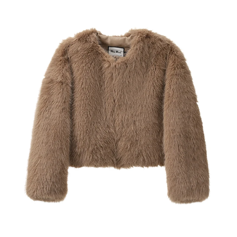 Neo Mint Brand Fashion 2024 Winter Sweet Pink Cropped Faux Fur Coat Women Streetwear Ins Chic Girls Fluffy Fox Fur Jacket Female