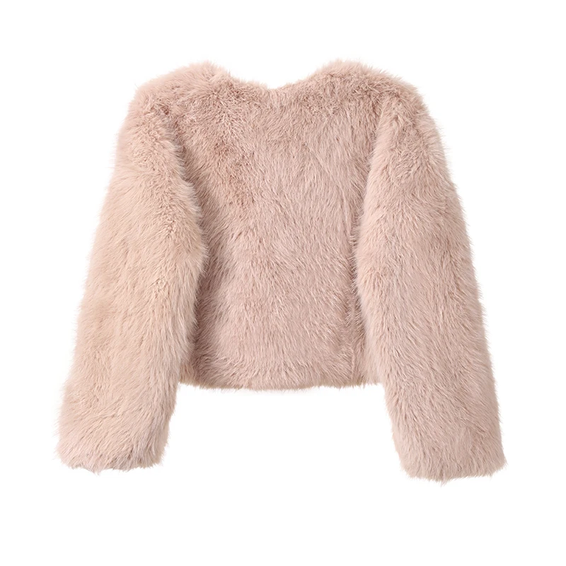 Neo Mint Brand Fashion 2024 Winter Sweet Pink Cropped Faux Fur Coat Women Streetwear Ins Chic Girls Fluffy Fox Fur Jacket Female