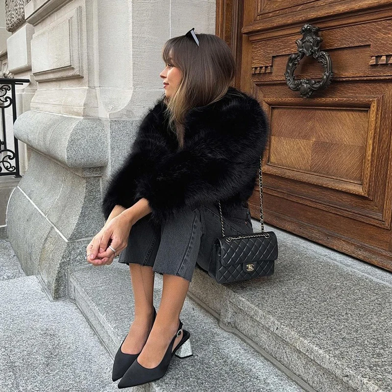 Neo Mint Brand Fashion 2024 Winter Sweet Pink Cropped Faux Fur Coat Women Streetwear Ins Chic Girls Fluffy Fox Fur Jacket Female