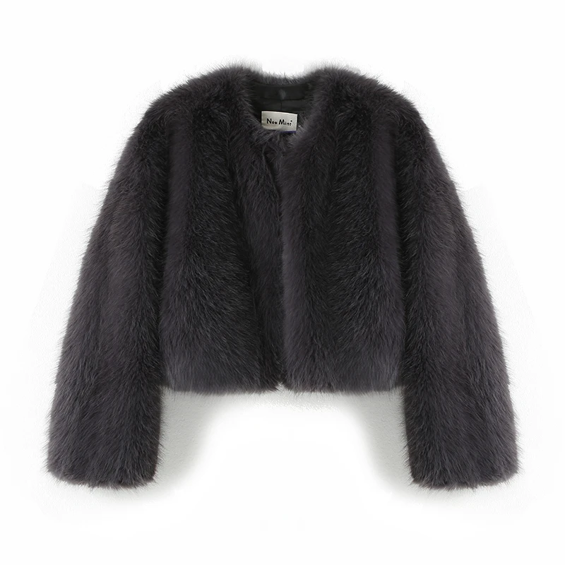 Neo Mint Brand Fashion 2024 Winter Sweet Pink Cropped Faux Fur Coat Women Streetwear Ins Chic Girls Fluffy Fox Fur Jacket Female