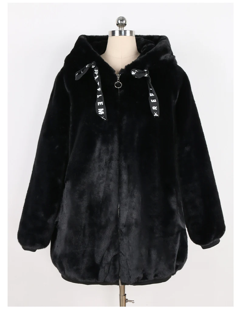 Nerazzurri Autumn Winter Sweet Cute Kawaii Soft Thick Warm Faux Fur Coat Women with Bunny Ears Cute Fluffy Jacket Hoodie 2024