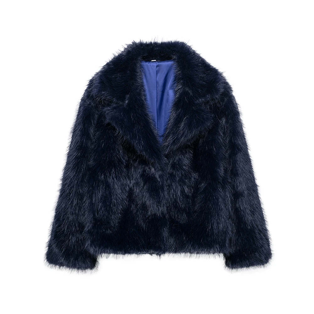 Women's Thick Warm Faux Fur Jacket, Long Sleeve Coat, Lapel Collar, Female Outerwear, Chic Tops, Fashion