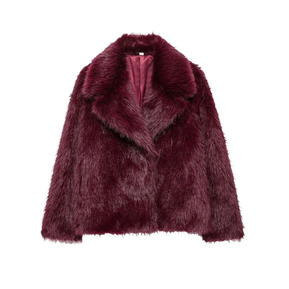 Women's Thick Warm Faux Fur Jacket, Long Sleeve Coat, Lapel Collar, Female Outerwear, Chic Tops, Fashion